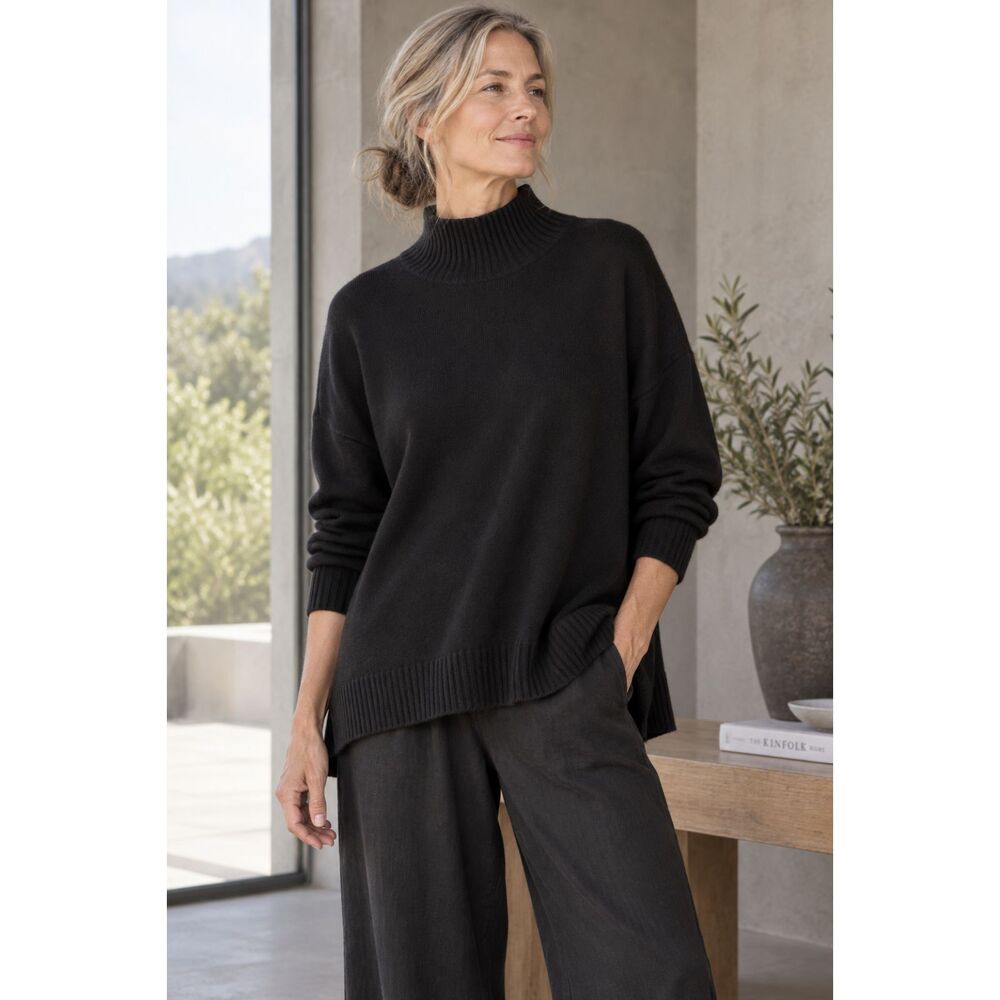 Eileen Fisher Black Cashmere Pullover Turtleneck Sweater Top Women's Size Small